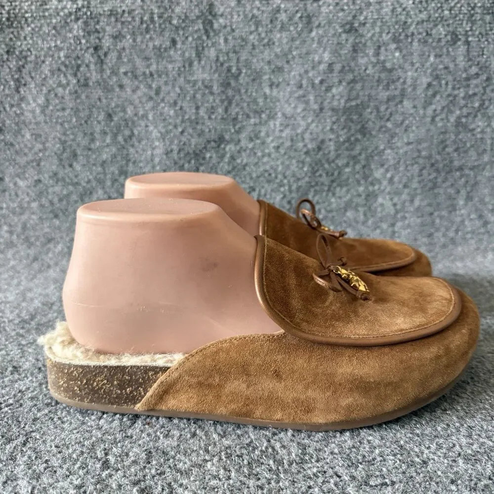 Tory Burch Tory Charm Suede Shearling Mules Toasted Caramel Cozy Clog Slipper 9